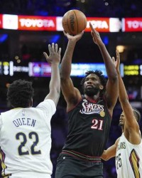 乐鱼专属资源-乔治禁赛！恩比德40+11率76人力克鹈鹕 贝34分锡安6中2